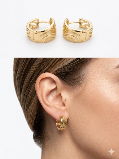 Wavy Or Ribbed Pattern Gold Plated Earrings