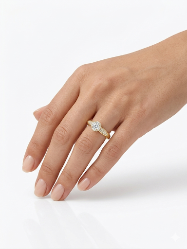 Circular Halo Style Stones Gold Plated Ring Size 9