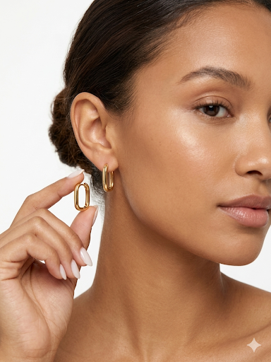 Rectangular Gold Plated Hoop Earrings