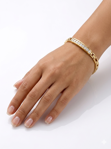 Pave Bar Gold Plated Bracelet Length 6.5" 16.5 cm
