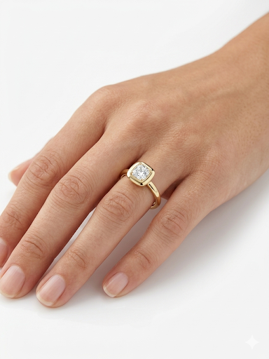 Cushion Solitaire Gold Plated Ring Size 9