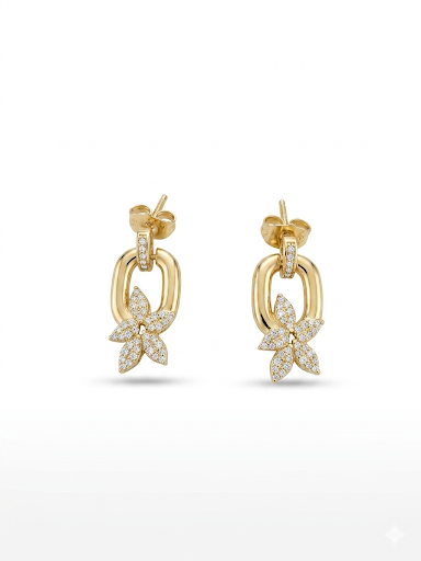 Floral Charm Gold Plated Earrings