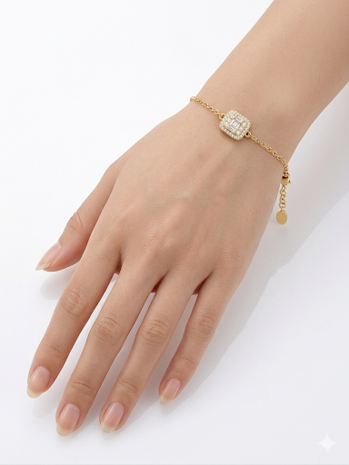 Empress Emerald Cut Gold Plated Bracelet Length 6.6" 16.8 cm