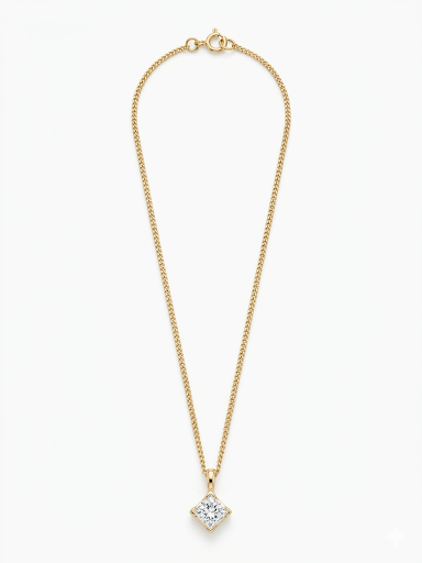 Cube Pendant Gold Plated Necklace length 15.4" 39cm