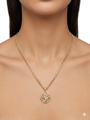 Circular Tree Of Life Gold Plated Necklace Length 18" 45.7 cm