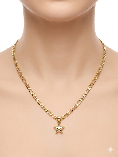 Five Pointed Gold Star Pendant Gold Plated Necklace 17.7" 45 cm