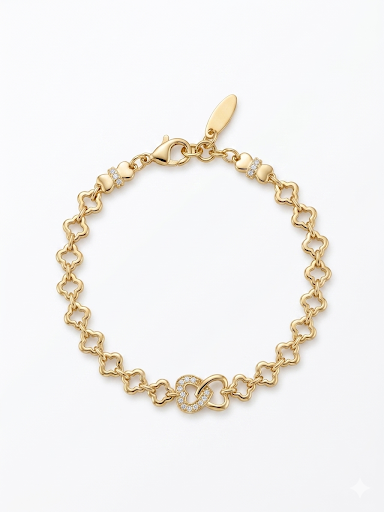 Gold Plated Radiant Love Chain Bracelet Length 6.5" 16.5 cm