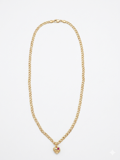 Heart Pendant Gold Plated Curb Chain Necklace length 17.7" 45cm