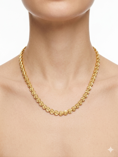 Pattern Of Heart Shaped Links Gold Plated Necklace Length 17.7" 45 cm