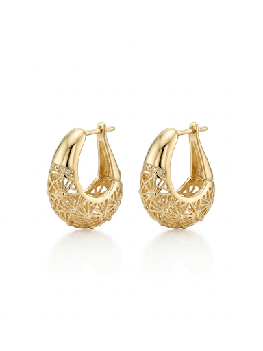 Geometric Lattice Design Gold Plated Earings