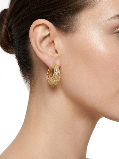 Geometric Lattice Design Gold Plated Earings