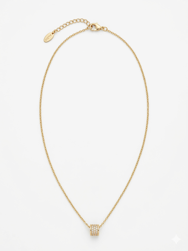 Small Barrel Shaped Slider Pendant Gold Plated Necklace Length 20" 51 cm