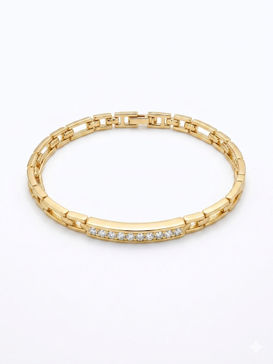 Pave Bar Gold Plated Bracelet Length 6.5" 16.5 cm