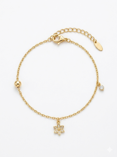 Gold Plated Flora Charm Bracelet Length 6.7" 17 cm
