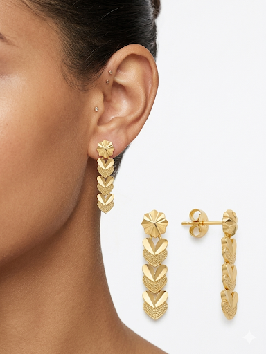 Four Interconnected Heart Shapes Gold Plated Earrings