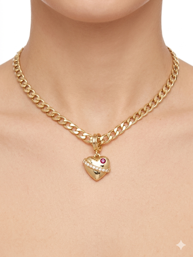 Heart Pendant Gold Plated Curb Chain Necklace length 17.7" 45cm