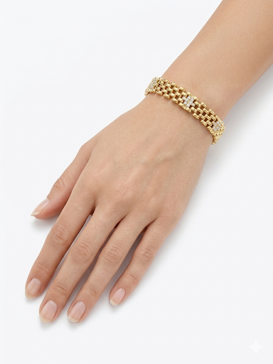 Gold Plated Woven Lattice Bracelet Length 6.6" 16.8 cm