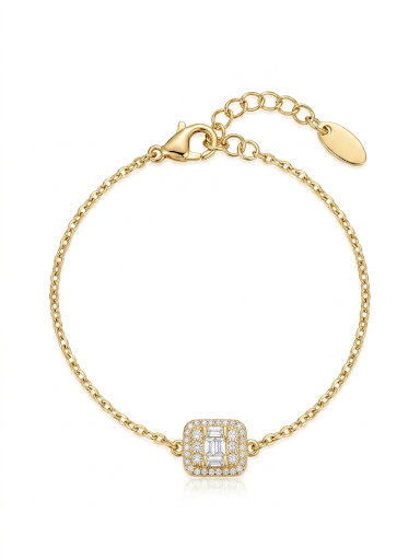 Empress Emerald Cut Gold Plated Bracelet Length 6.6" 16.8 cm