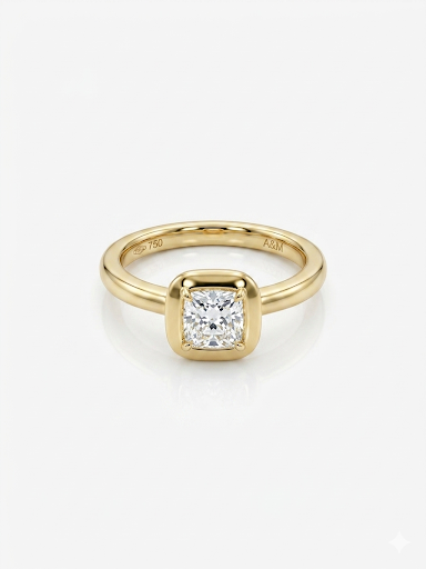 Cushion Solitaire Gold Plated Ring Size 9