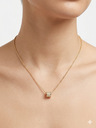 Small Barrel Shaped Slider Pendant Gold Plated Necklace Length 20" 51 cm