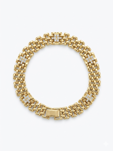 Gold Plated Woven Lattice Bracelet Length 6.6" 16.8 cm
