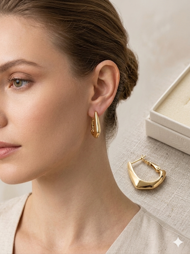 Gold Plated Chunky Hoop Earring Teardrop Shaped