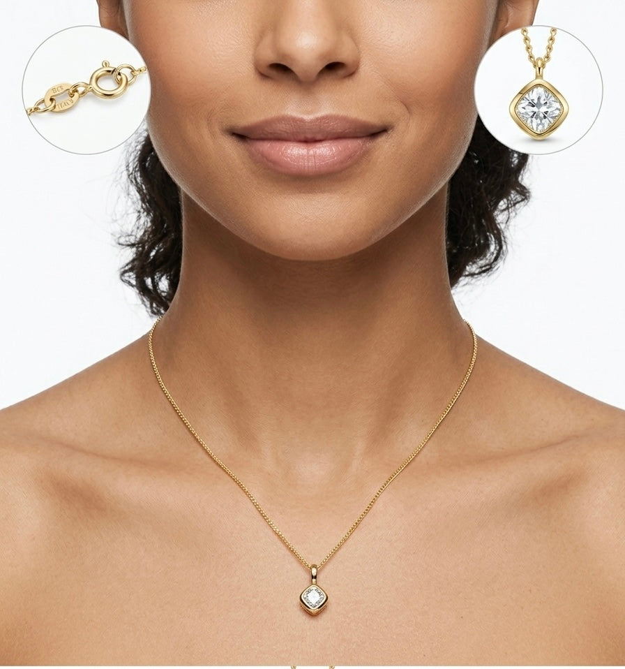 Cube Pendant Gold Plated Necklace length 15.4" 39cm